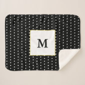 Aangepast zwart monogram en wit poladot patroon sherpa deken (Voorkant (horizontaal))