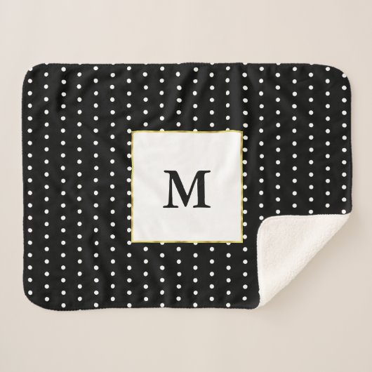 Aangepast zwart monogram en wit poladot patroon sherpa deken (Voorkant (horizontaal))