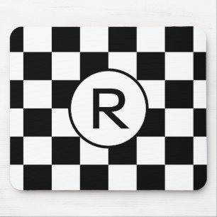 Aangepast zwart monogram zwart witbord patroon muismat
