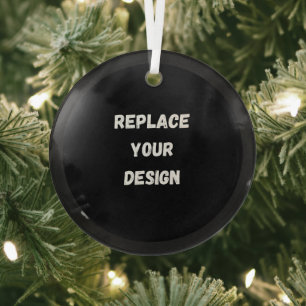 Aangepast zwart ontwerp Voeg foto of tekst toe Glas Ornament