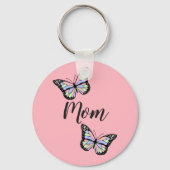 Aangepast zwart script met Butterflies op Roze Sleutelhanger (Voorkant)