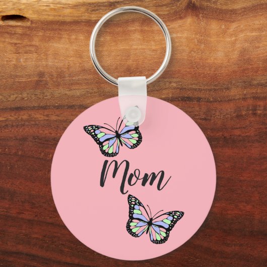 Aangepast zwart script met Butterflies op Roze Sleutelhanger (Voorkant)