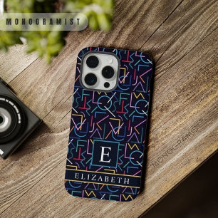Aangepast zwart tealblauw geel rood abstract patro iPhone 15 pro max hoesje