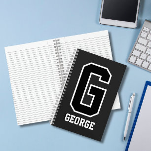 Aangepast zwart-wit gepersonaliseerd monogram notitieboek