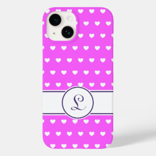 Aangepast zwart-wit roze monogram met witte taart Case-Mate iPhone 14 hoesje