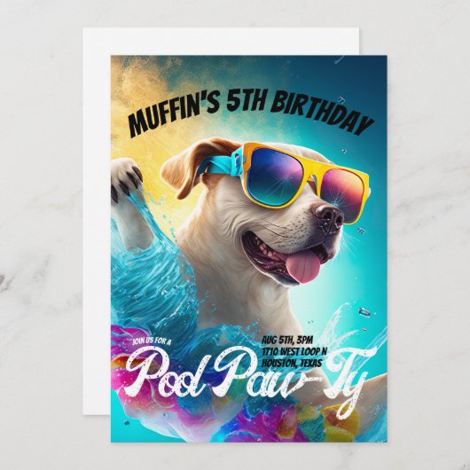 Aangepast zwembad hondenfeestje hond partij kaart (Voorkant / Achterkant)
