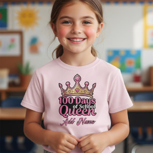 Aangepaste 100 dagen school koningin roze kroon me t-shirt