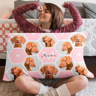 Aangepaste 10 hondenfoto collage monogram roze gri accent kussen