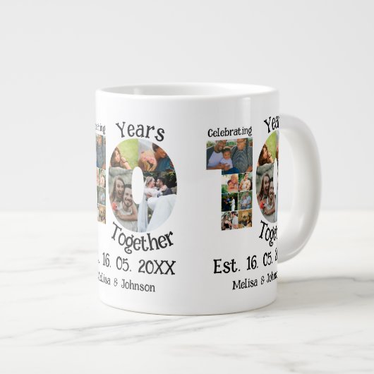 Aangepaste 10e trouwdag 11 fotocollage extra grote beker (Voorkant rechts)