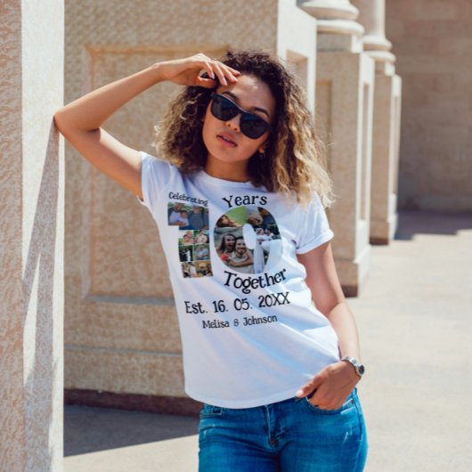 Aangepaste 10e trouwdag 11 fotocollage t-shirt