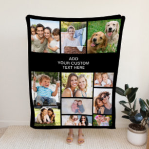 Aangepaste 11 foto collage zwart fleece deken