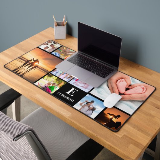 Aangepaste 11 foto monogram naam bureaumat (Kantoor 2)