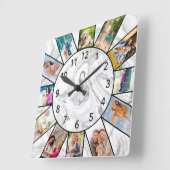 Aangepaste 12 foto Collage Gray White Marble Vierkante Klok (Hoek)
