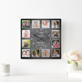 Aangepaste 12 foto-inkuiling Rustic Slate Stone Vierkante Klok (Huis)