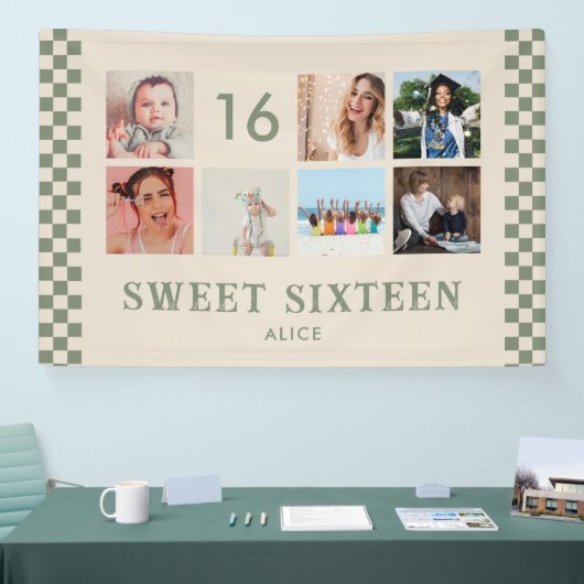 Aangepaste 16e Verjaardag Party Photo Collage Bann Spandoek (Beurs)