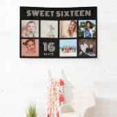 Aangepaste 16e verjaardagsfeestje foto collage ban spandoek (Insitu)