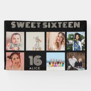 Aangepaste 16e verjaardagsfeestje foto collage ban spandoek