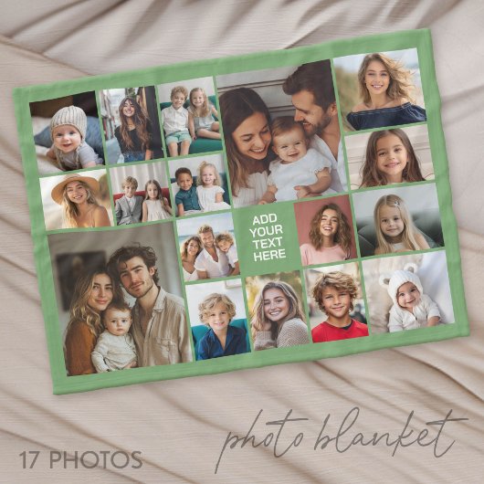 Aangepaste 17 foto collage - met tekst fleece deken