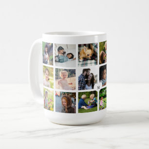 Aangepaste 18 foto collage monogram gepersonalisee koffiemok