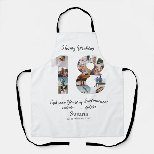 Aangepaste 18e verjaardag Schort met fotocollage (Voorkant)