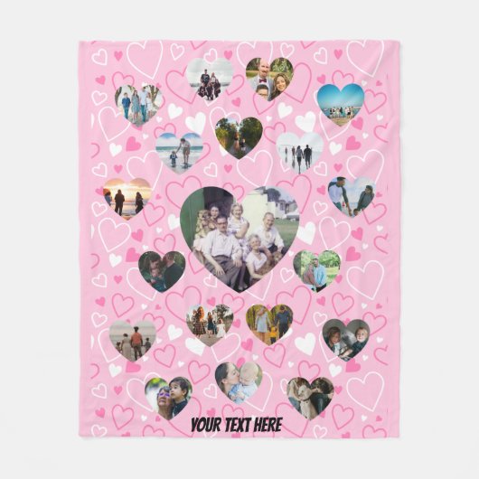 Aangepaste 19 fotocollage roze, aangepaste tekst fleece deken (Voorkant)