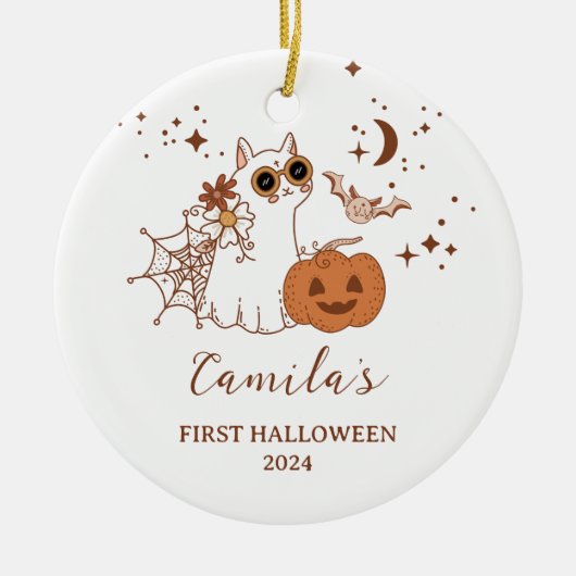 Aangepaste 1e Halloween Gift, Gepersonaliseerde Ha Keramisch Ornament (Voorkant)