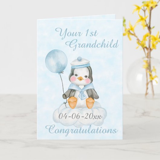 Aangepaste 1e kleinkind Penguin Kaart (Gele Bloem)