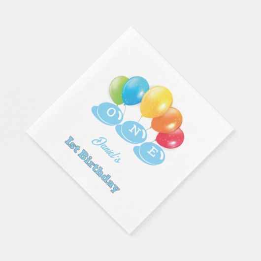 Aangepaste 1e verjaardag Baby Blue Boy's Name Part Servet (Hoek)