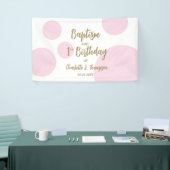 Aangepaste 1e verjaardag en Doop Roze Goud Partij Spandoek (Beurs)