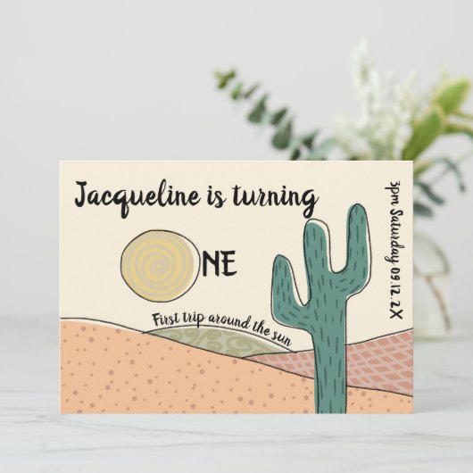 Aangepaste 1e verjaardag Retro Boho Desert Cactus  Kaart (Staand voorkant)