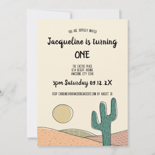 Aangepaste 1e verjaardag Retro Boho Desert Cactus  Kaart (Achterkant)