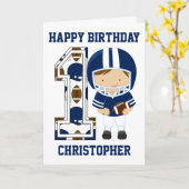 Aangepaste 1st Birthday Football Player Blue Kaart (Gele Bloem)
