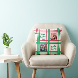 Aangepaste 2025 Red Green Plaid Familiefoto Kussen