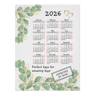Aangepaste 2026 Agenda met Elegante Eucalyptus Perfect Poster