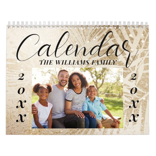 Aangepaste 2026 Elegant Script Gold Family Foto Kalender (Hoes)