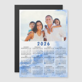 Aangepaste 2026 Fotokalender Magneet Blauw Witte O (Voorkant / Achterkant)