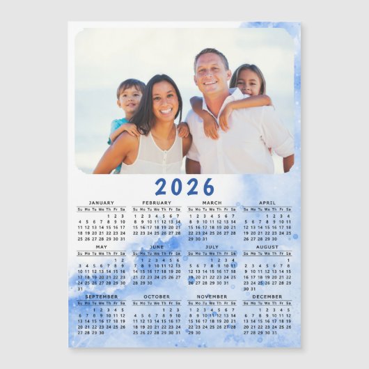 Aangepaste 2026 Fotokalender Magneet Blauw Witte O (Voorkant)