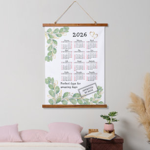 Aangepaste 2026 kalender met elegante Eucalyptus Hangend Wandkleed