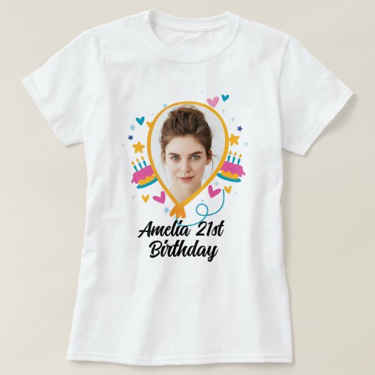 Aangepaste 21e verjaardag met foto tshirt (Design voorkant)