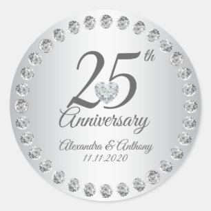 Aangepaste 25e bruiloft Jubileum diamanten zilver Ronde Sticker