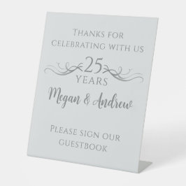 Aangepaste 25e bruiloft Jubileum Guestbook Sign Reclamebord Met Voetstuk