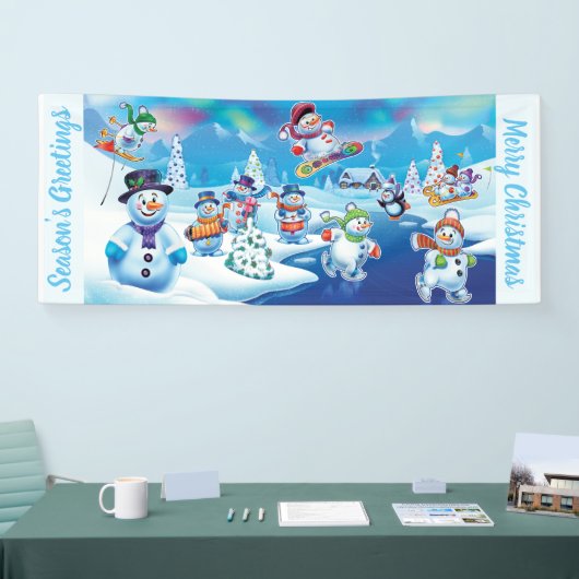 Aangepaste 2,5 x 6-inch kerstvinylbanner sneeuwscè spandoek (Beurs)
