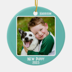 Aangepaste 2-foto 2-zijdige Blauwgroen mijlpaal of Keramisch Ornament