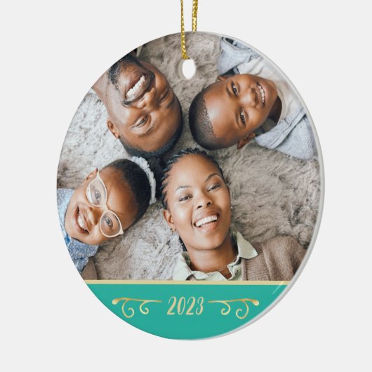 Aangepaste 2 foto 2-zijdige familiefoto Blauwgroen Keramisch Ornament (Links)