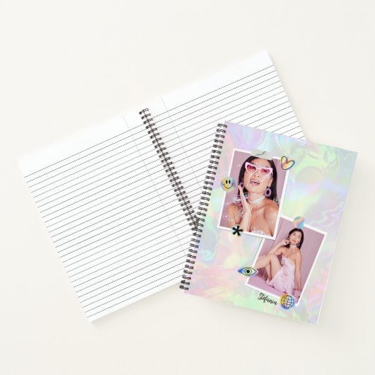 Aangepaste 2-foto collage met moderne scriptnaam notitieboek (Binnen)