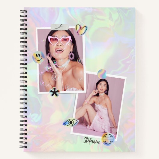 Aangepaste 2-foto collage met moderne scriptnaam notitieboek (Voorkant)