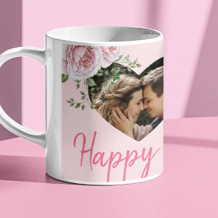 Aangepaste 2 foto hardt roze rozen Valentijn Koffiemok
