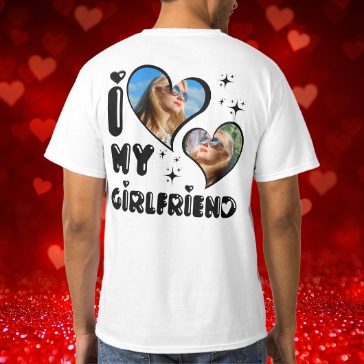 Aangepaste 2 foto Ik hou van mijn Vriendin achter  T-shirt