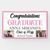 aangepaste 2 foto Roze Gefeliciteerd Afstuderen Af Spandoek (Horizontaal)