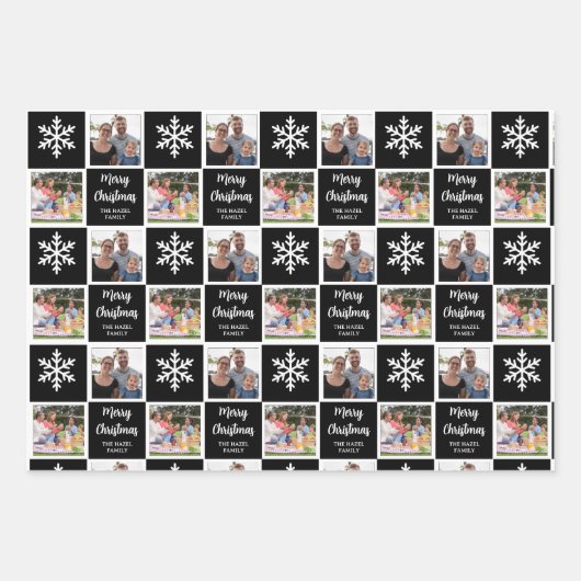 Aangepaste 2 Foto Snowflakes Kerstmis Wrapping Pap Inpakpapier Vel (Voorkant 2)